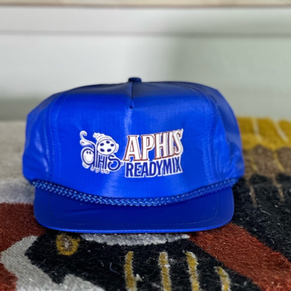 Vintage Deadstock‎ Biz Pro Velcro Back Nylon Rope Trucker Hat Bright Blue